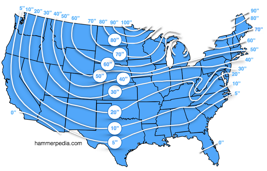 Frost Line Penetration Map In The U.S. - Hammerpedia